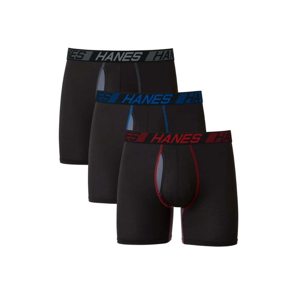 Hanes Men's Underwear Boxer Briefs Pack, 3-Pack X-Temp, Total Support Pouch Black M