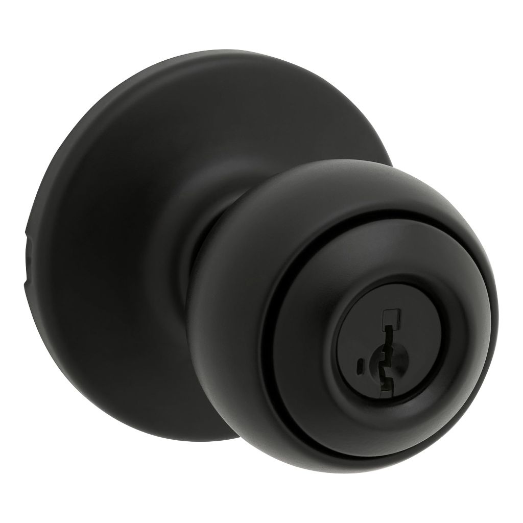 Kwikset Polo Entry Door Knob with Lock and Key, Matte Black