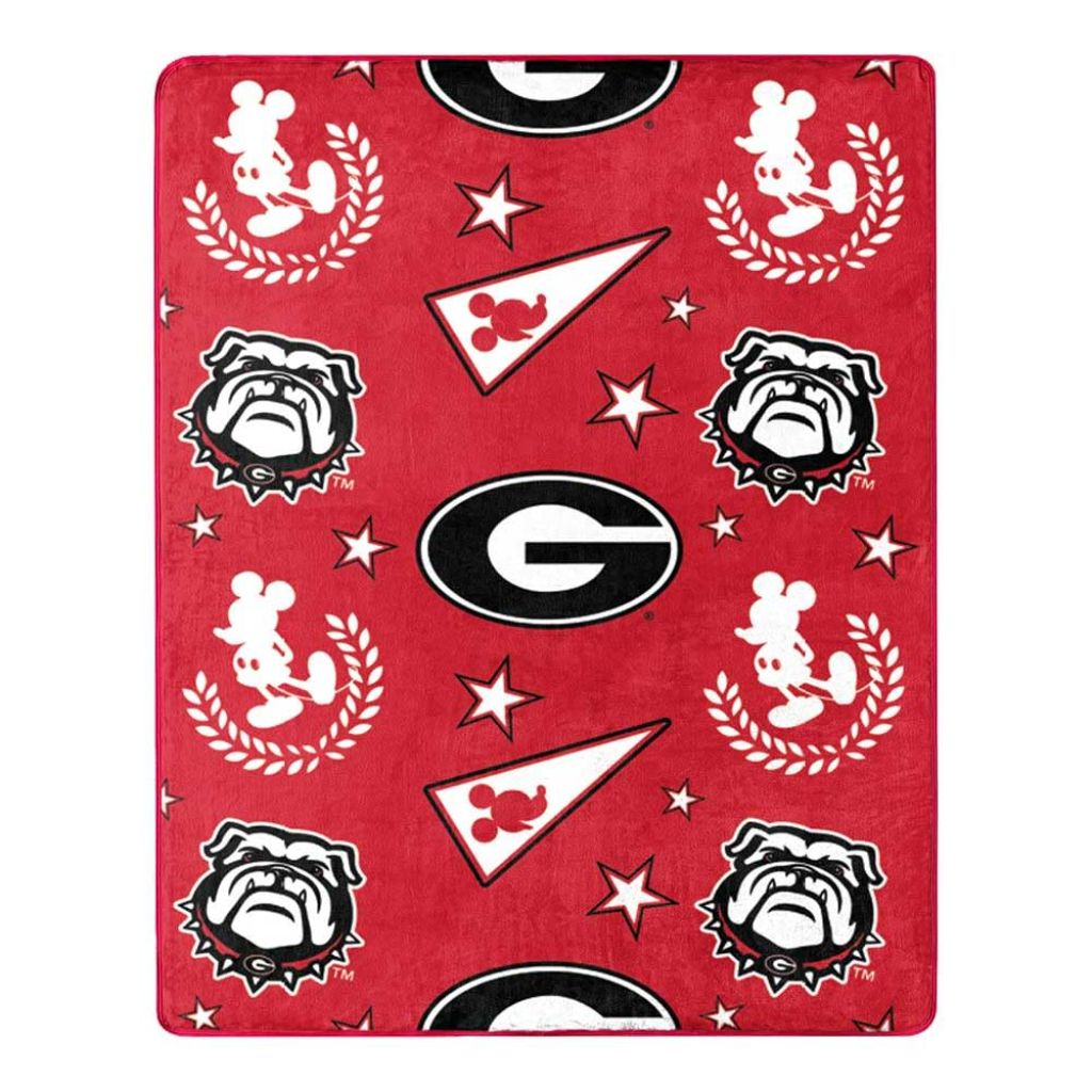Northwest NCAA Georgia Bulldogs Character Hugger Pillow & Silk Touch Throw Blanket Set, 40" x 50", Mickey Mouse