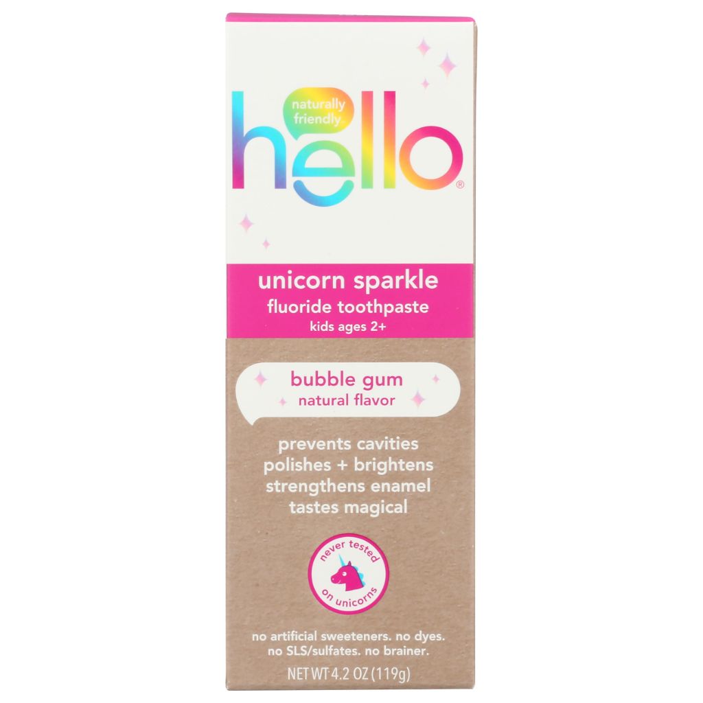 HELLO Bubblegum Unicorn Sparkle Toothpaste for Kids, 4.2 OZ