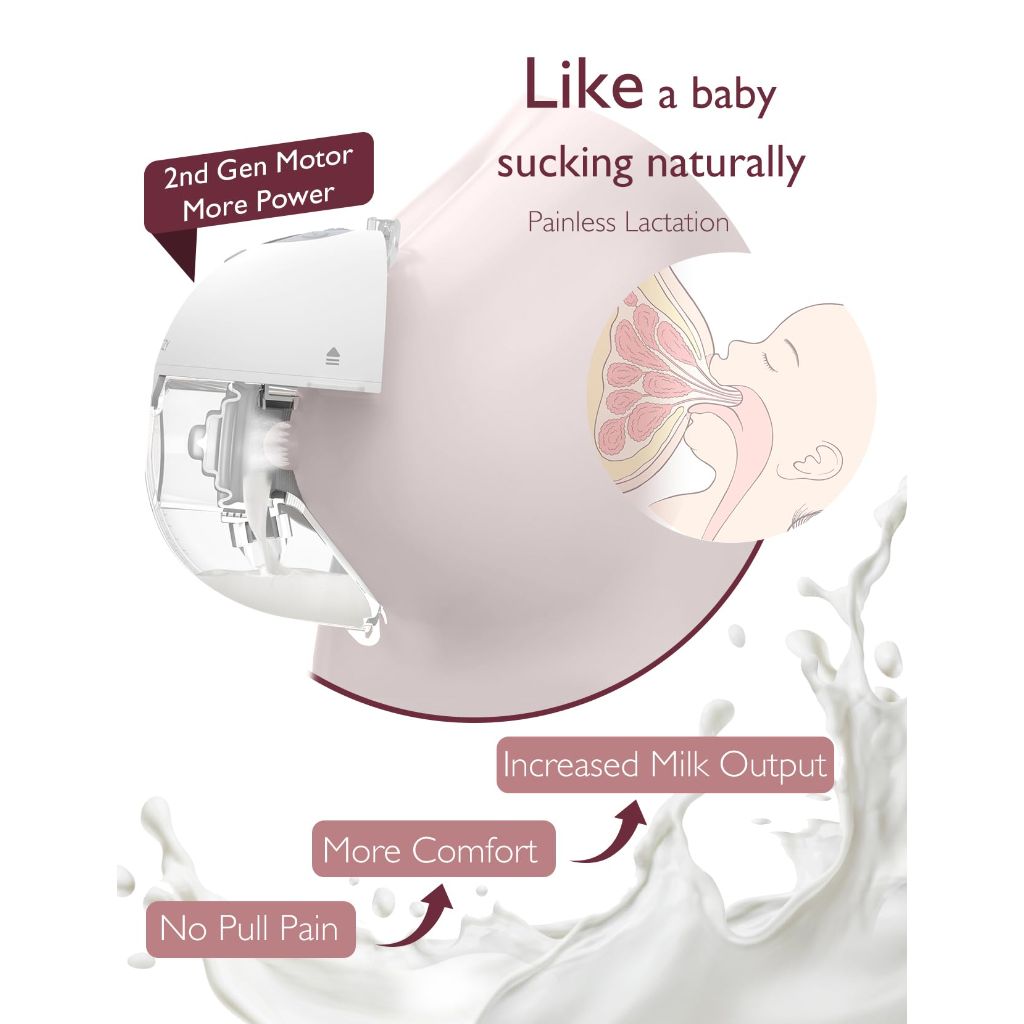 Momcozy M5 Hands-Free Wearable Breast Pump, 3 Modes & 9 Suction Levels, Portable Electric Pump – 24mm, 2pk Cozy Red