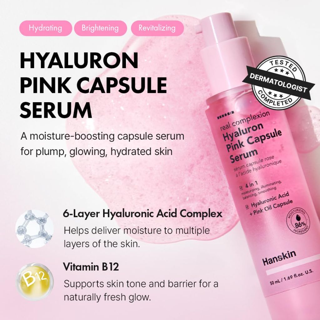 Hanskin Hyaluron Pink Capsule Serum – 6-Layer Hyaluronic Acid for Deep Hydration 1.69 fl oz