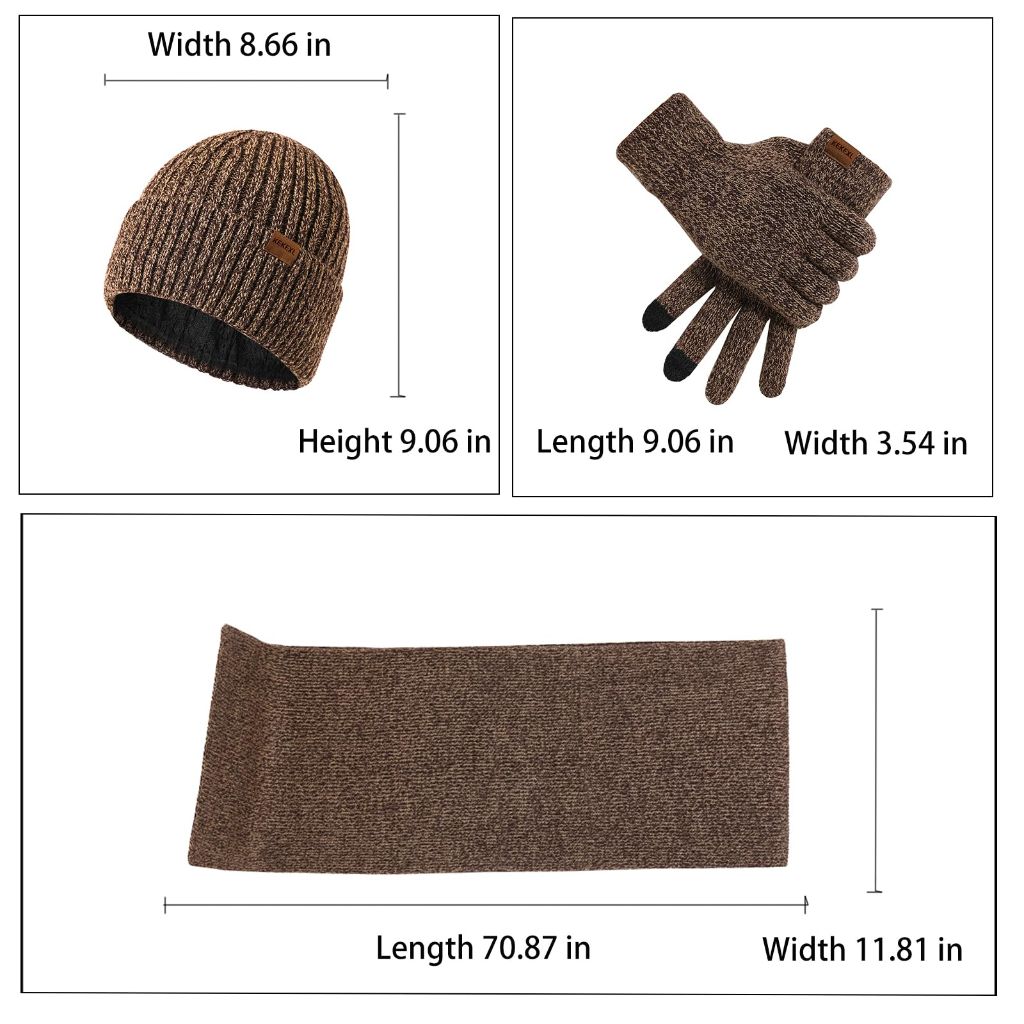 KEKEXL winter thickened hat, scarf, and touchscreen gloves set for Adults (khaki)
