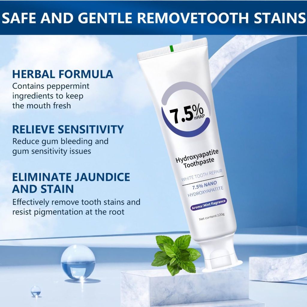 Hydroxyapatite Toothpastes for Enamel Protection and Tooth Strengthening, Fluoride-Free | Gentle | Mint | Fresh Breath, 4.23 oz (1)