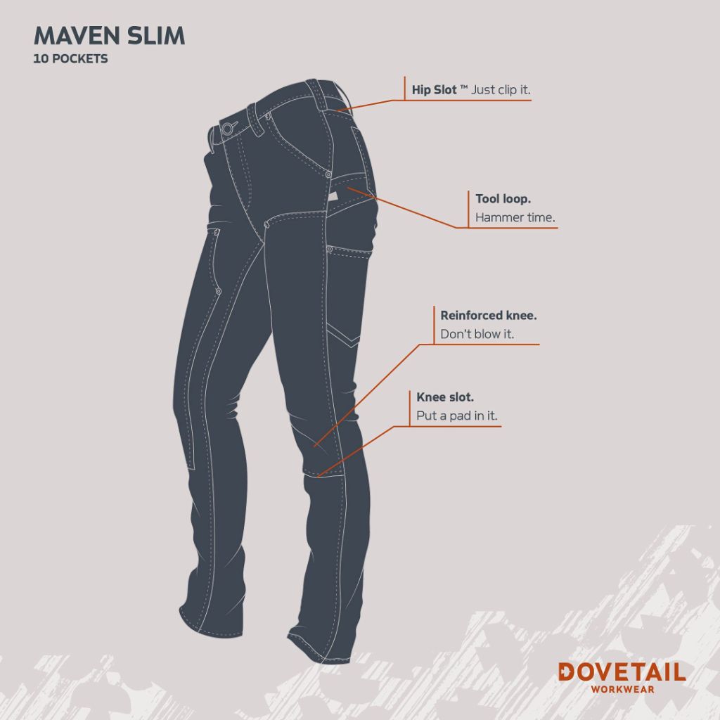 SZ 12x30 Dovetail Workwear Maven Slim Cargo Pants for Women, | Heathered Black Denim