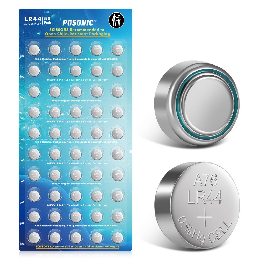 PGSONIC 50 Pack LR44 Batteries, 1.5 Volt Alkaline Button Cell Batteries with Long Lasting Power