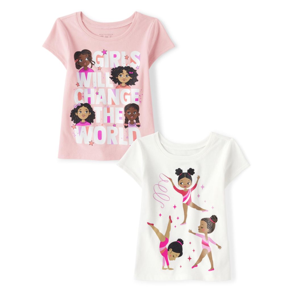 The Children's Place Baby-Girls And Toddler Girls Short Sleeve Graphic T-shirt 2-pack Girls/Gymnastics 2T