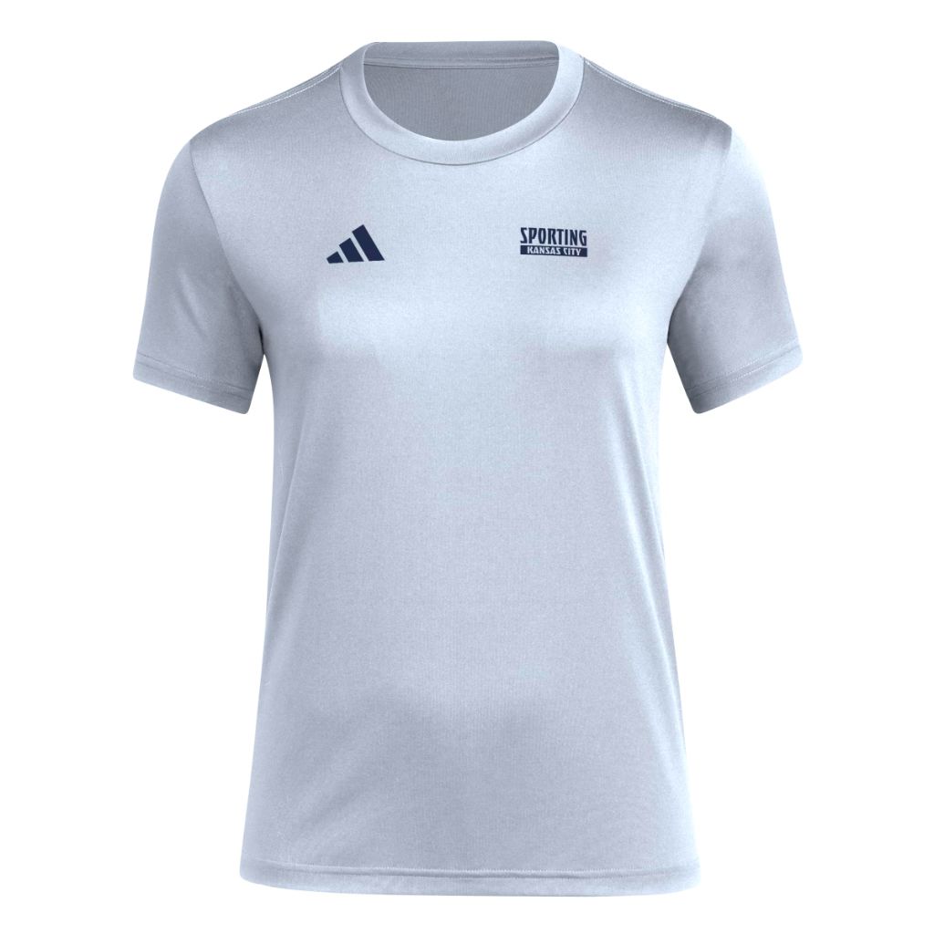 Adidas Womens Sporting Kansas City Pre-Game Short Sleeve Soccer T-Shirt,Smoke Blue/Sporting Kansas City,Medium