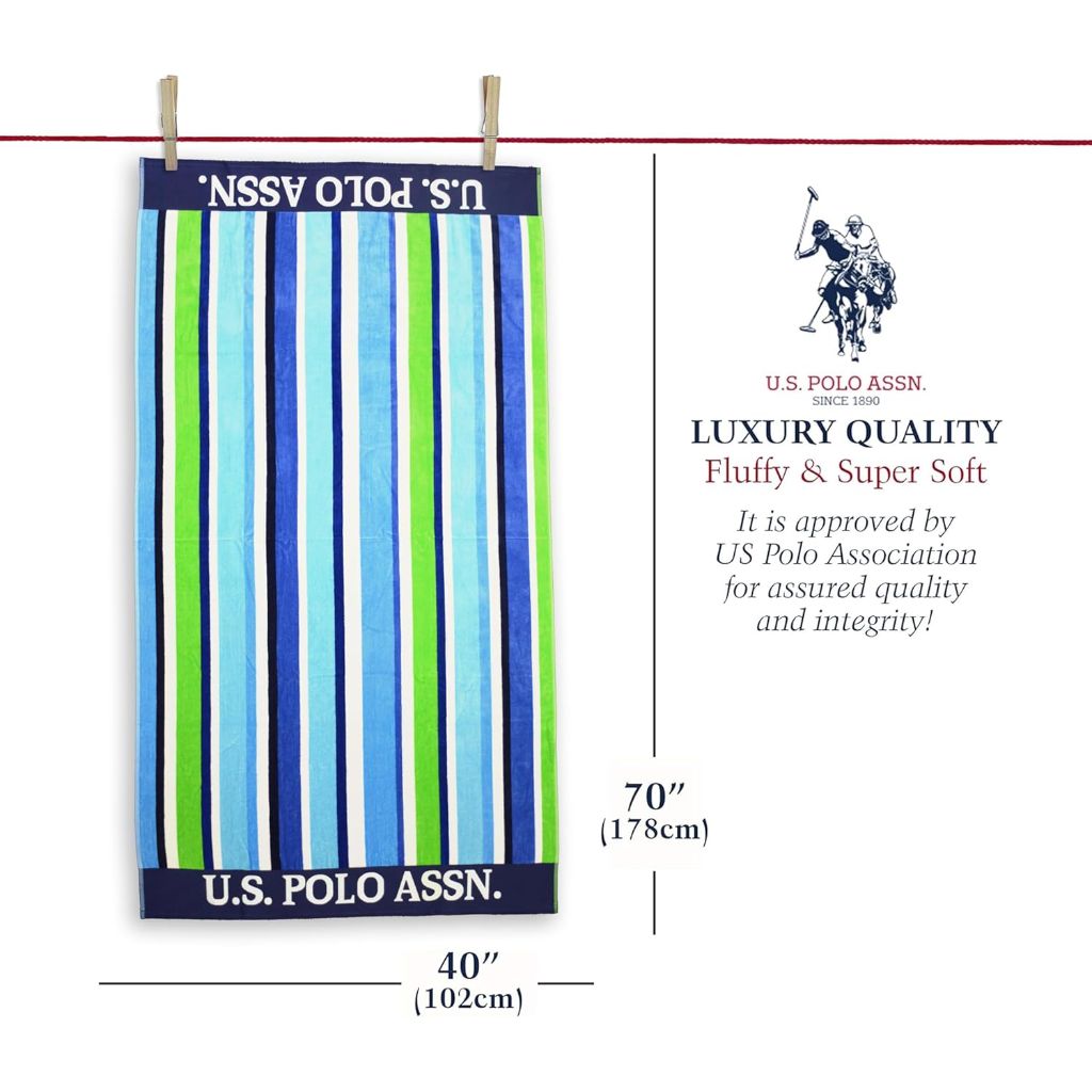 U.S. Polo Assn. Oversized Striped Nautical Design Beach Towel - Myrtle Stripe (40” x 70”)