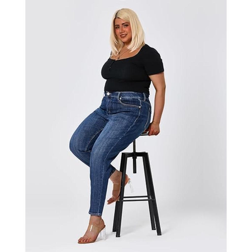Women's Plus Size High Waisted Tummy Control Skinny Jeans - Blue, Size 14