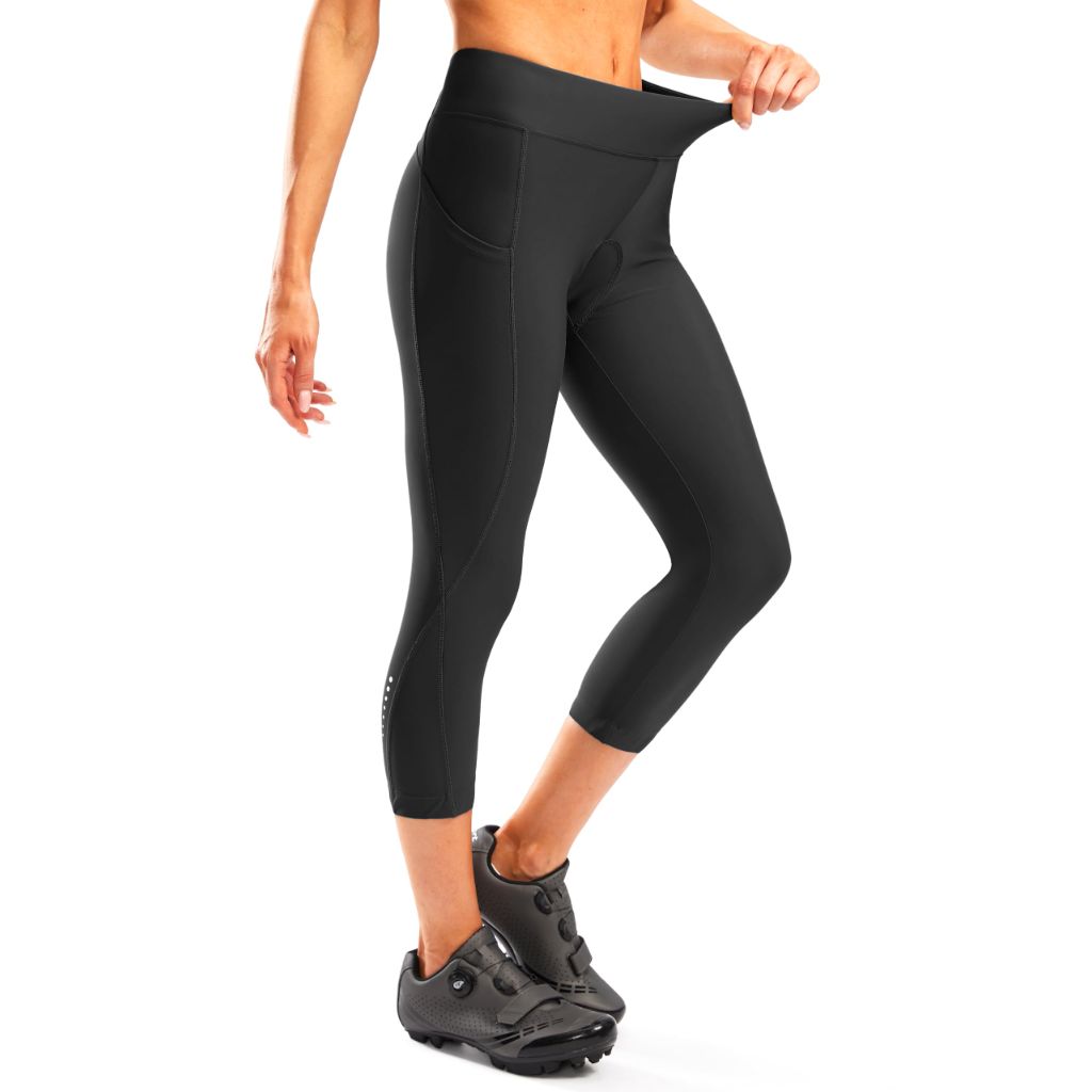 Bikewa Women's 4D Padded Bike Pants High Waist Cycling Shorts Bicycle Capris 3/4 Biking Tights with Zipper Pockets(Black,XL)
