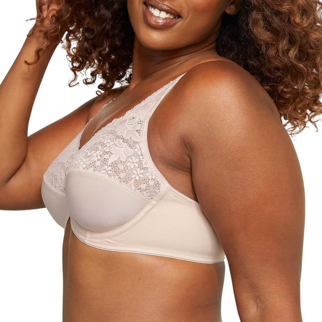 Bali Women's Lilyette Minimizer Underwire Lace Trim, Microfiber Full Coverage Bra, Paris Nude, 36G