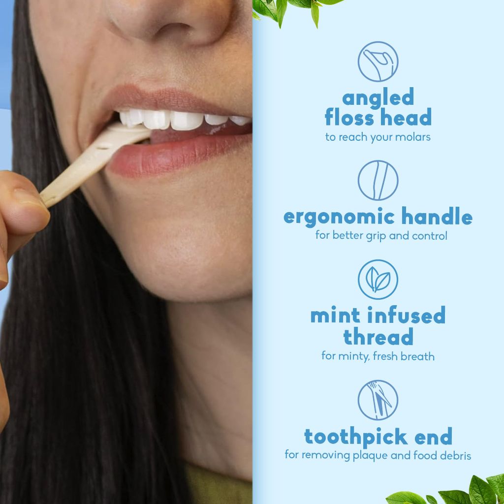The Humble Co Molar Floss Picks for Teeth, 200 Count (Mint)