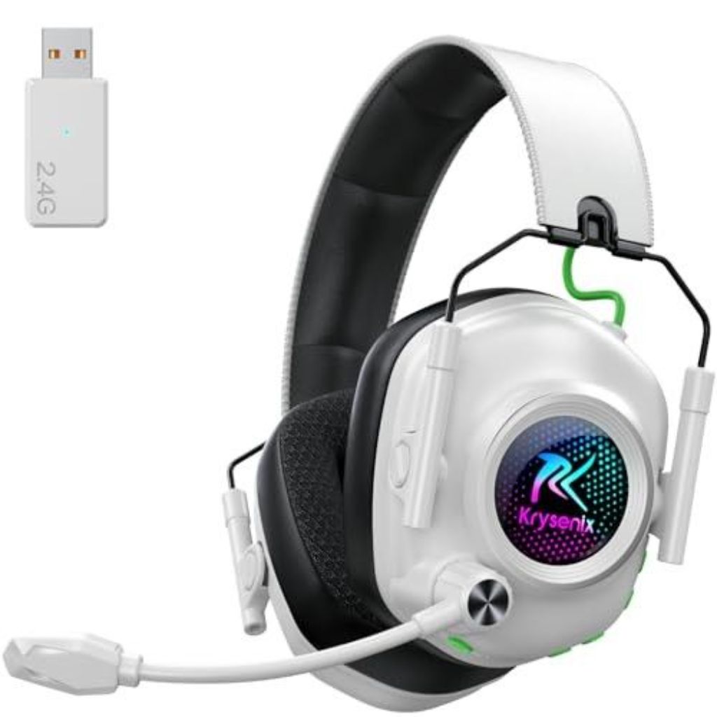 Wireless Gaming Headset w/Noise Canceling Mic for PC, PS5, PS4, Switch, Mac, RGB Lighting - White