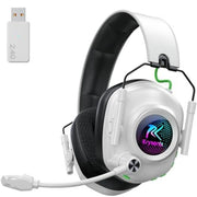 Wireless Gaming Headset w/Noise Canceling Mic for PC, PS5, PS4, Switch, Mac, RGB Lighting - White