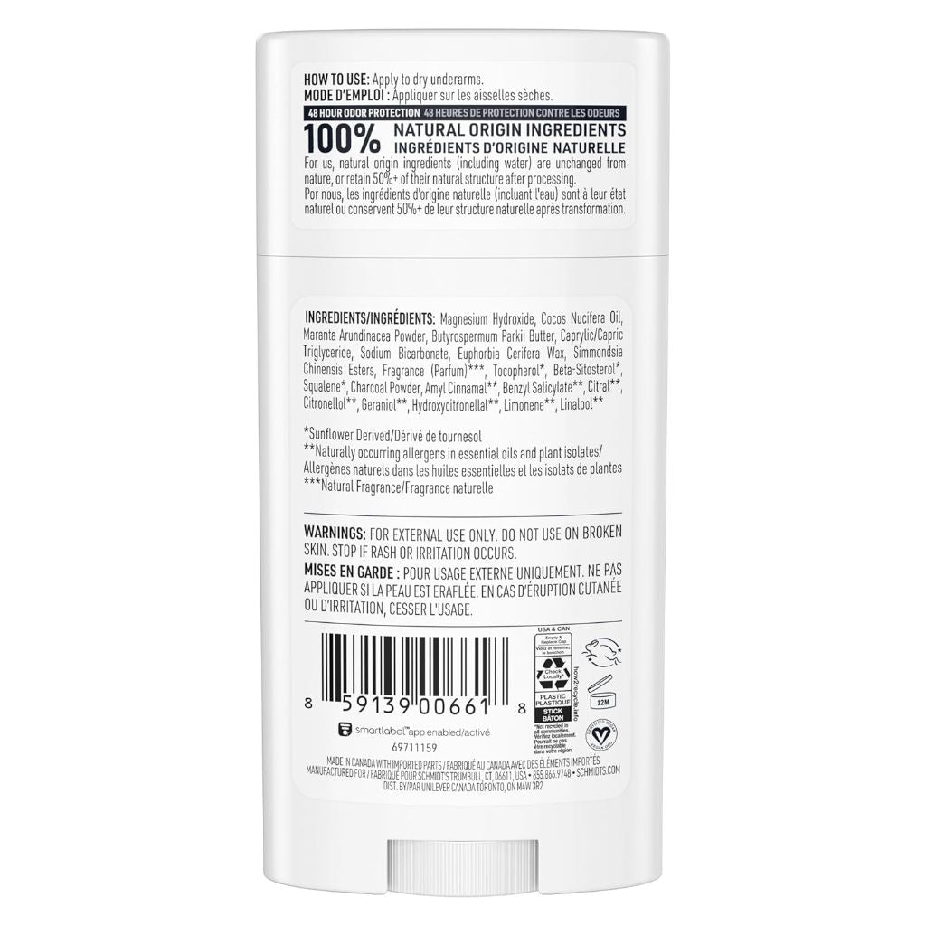 Schmidt's Aluminum-Free Deodorant - Charcoal & Magnesium, 2.6oz (2 Pack)