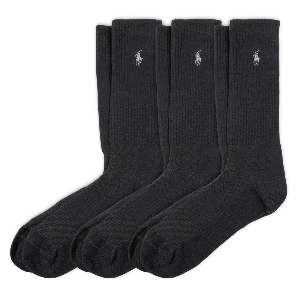 Polo Ralph Lauren Men's Tech Athletic Crew Sock 3pk, Black - Size 12-17