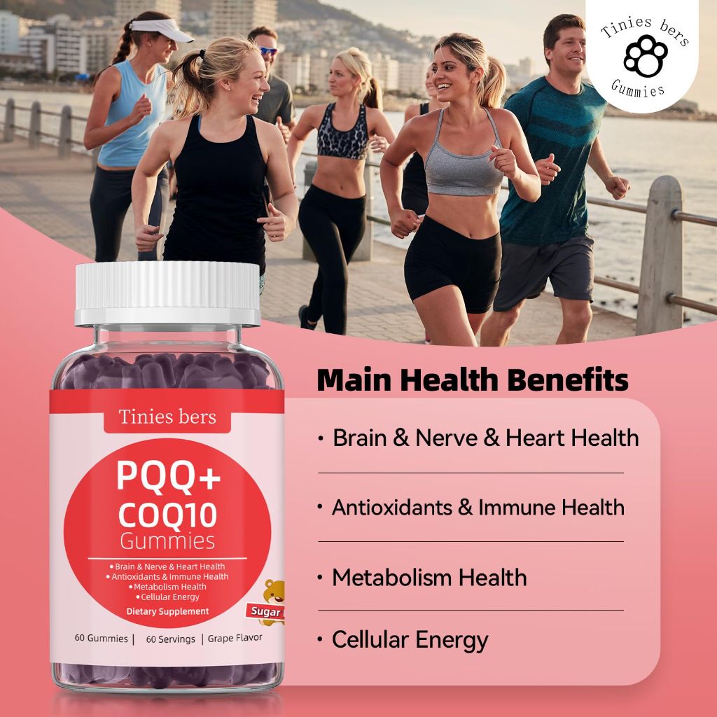 PQQ Gummies Supplement 40mg, CoQ10 Gummies 100mg for Adults, Grape, 60
