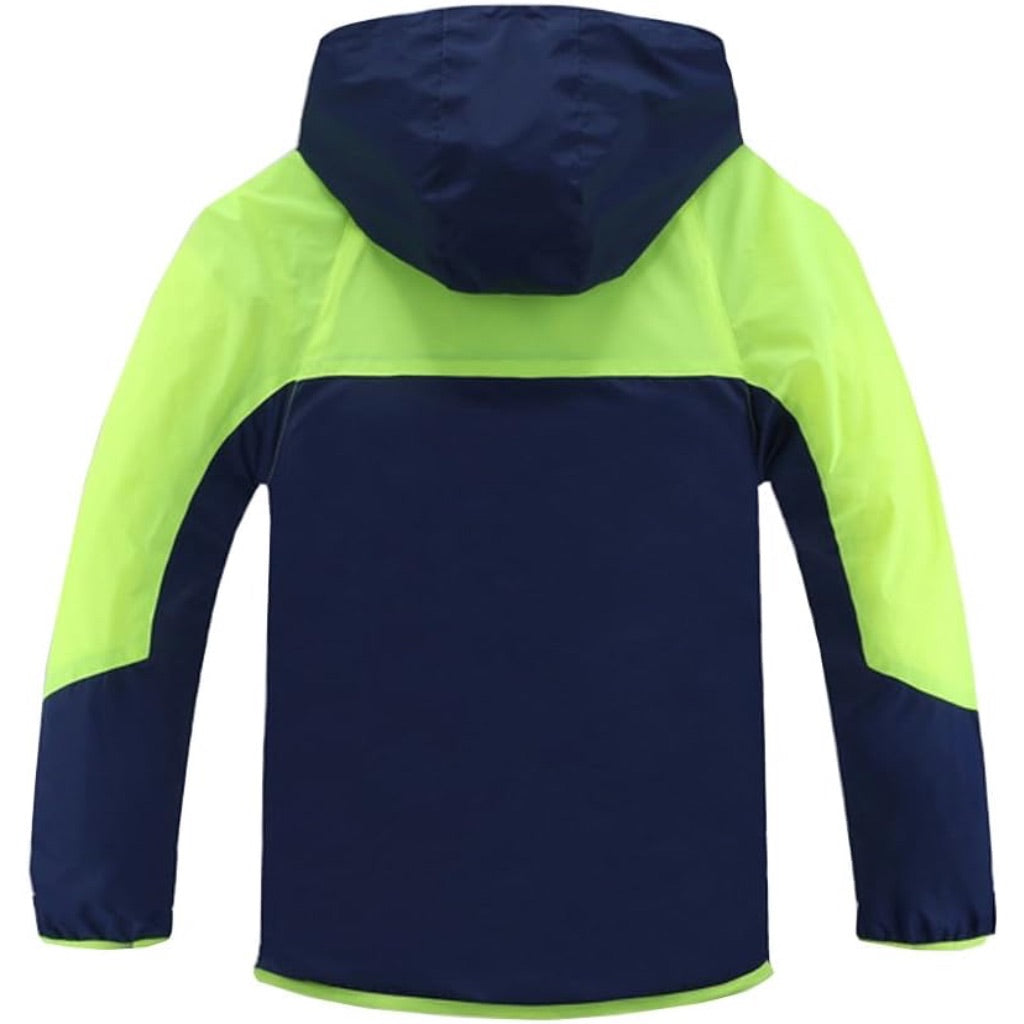 M2C Boy Hooded Lightweight Water Resistant Jacket, Green/Blue - Size M (7-8)