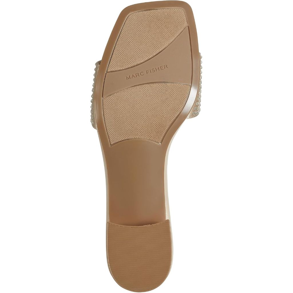 Marc Fisher Women's Casarea 2 Slip-On Heeled Sandals w/Rhinestones - Light Natural Satin, Size 7