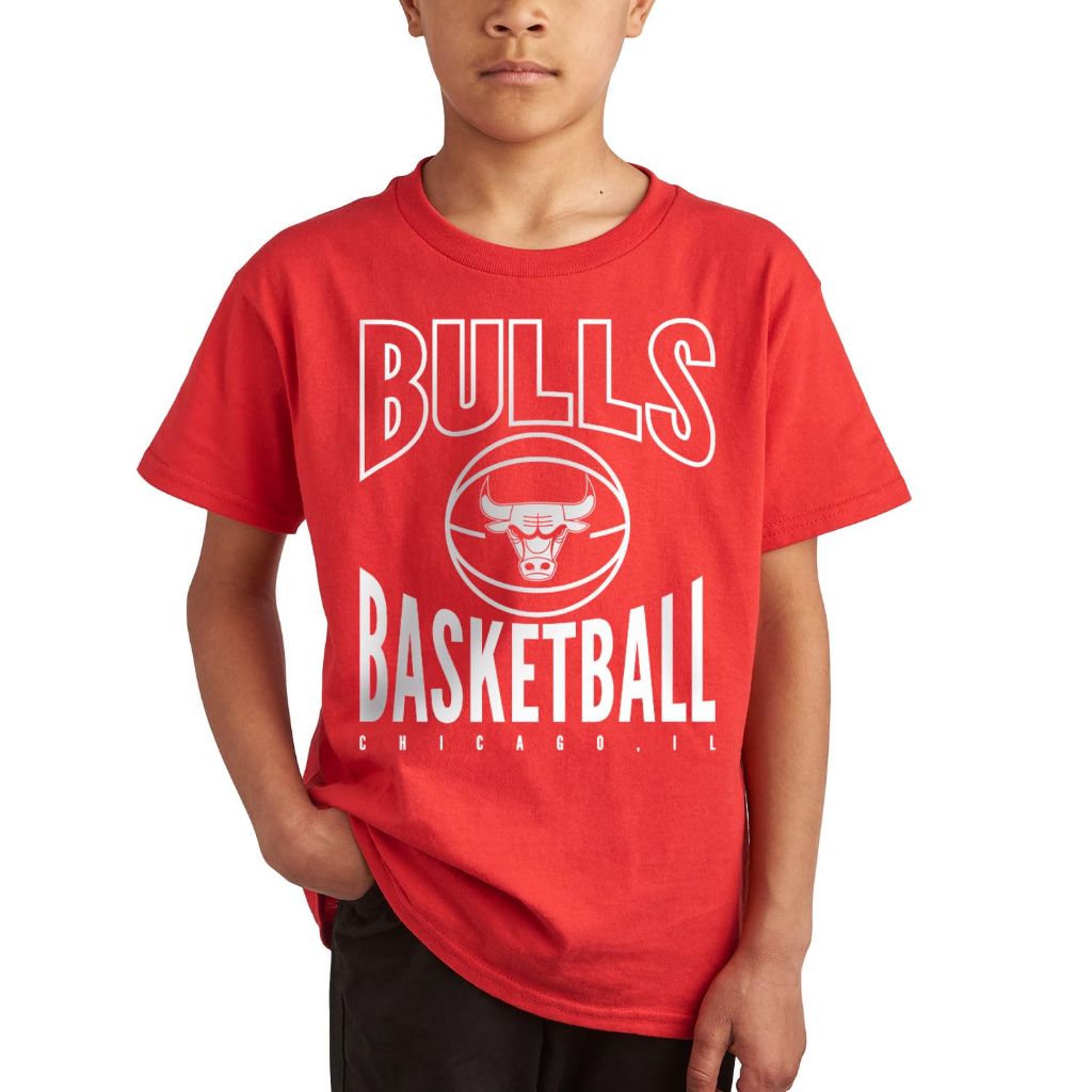 Chicago Bulls NBA Team Basketball - Kids Short Sleeve T-Shirt (Red L)