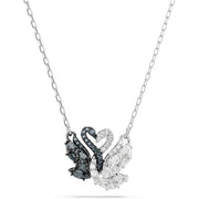 Swarovski Swan Pendant Necklace - Black/White, Rhodium Finish (5705721)