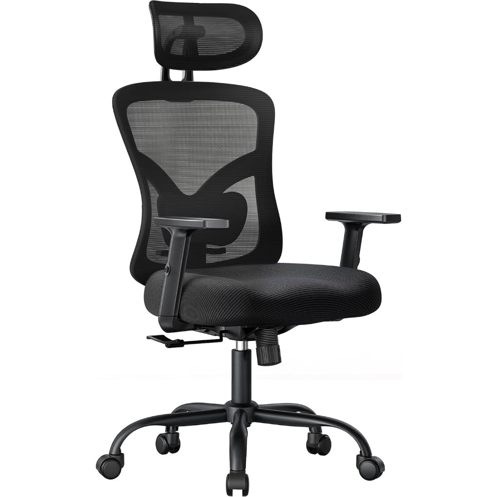 NOBLEWELL Ergonomic Office Chair with Padded Lumbar Support, 2D Headrest, Adjustable Armrests, Upgraded Contoured Seat Cushion, 130° Rocking Tilt, Computer Chair for Home Office, NWOC1-1