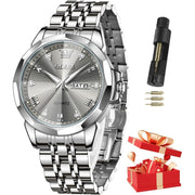 OLEVS Watches for Men Diamond Analog Quartz Stainless Steel Waterproof Watch
