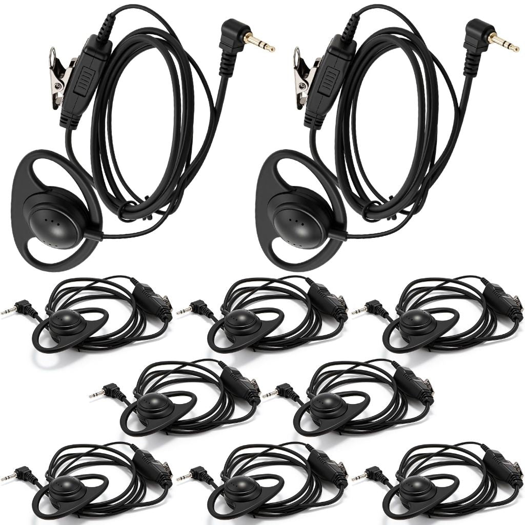 Kingdder 10 Pack D Shape Walkie Talkie Earpiece Headset with Mic Ptt 1 Pin 2 Way 2.5mm Ear