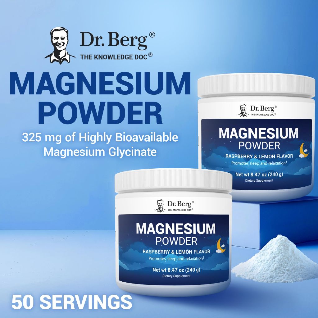 Dr. Berg Magnesium Glycinate Powder for Sleep Raspberry & Lemon Flavor 8 oz