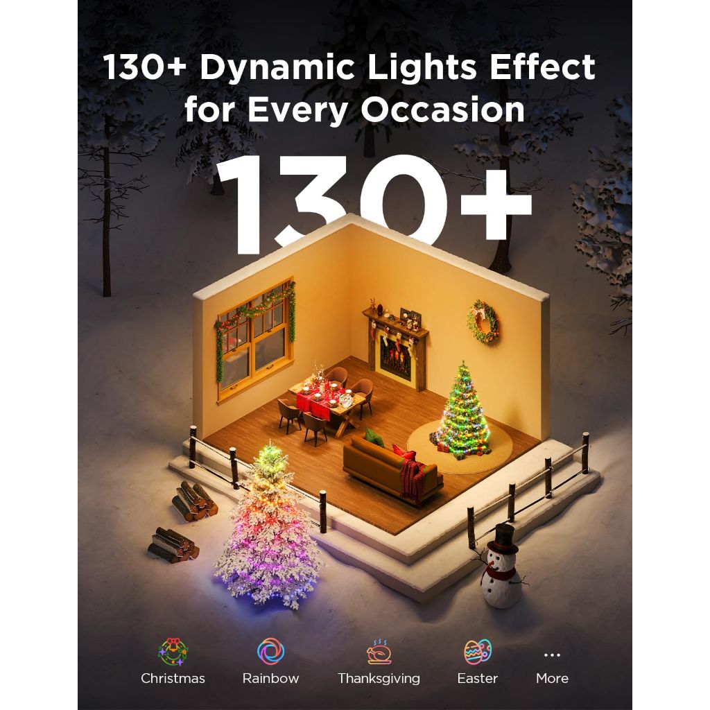 Govee Christmas Lights 2, RGBWIC 164FT 500LEDs String Lights for Holiday Decor, Smart Indoor Outdoor LED Decoration with Shape Mapping Function, 130+ Scene Modes, APP Control, Green Wire