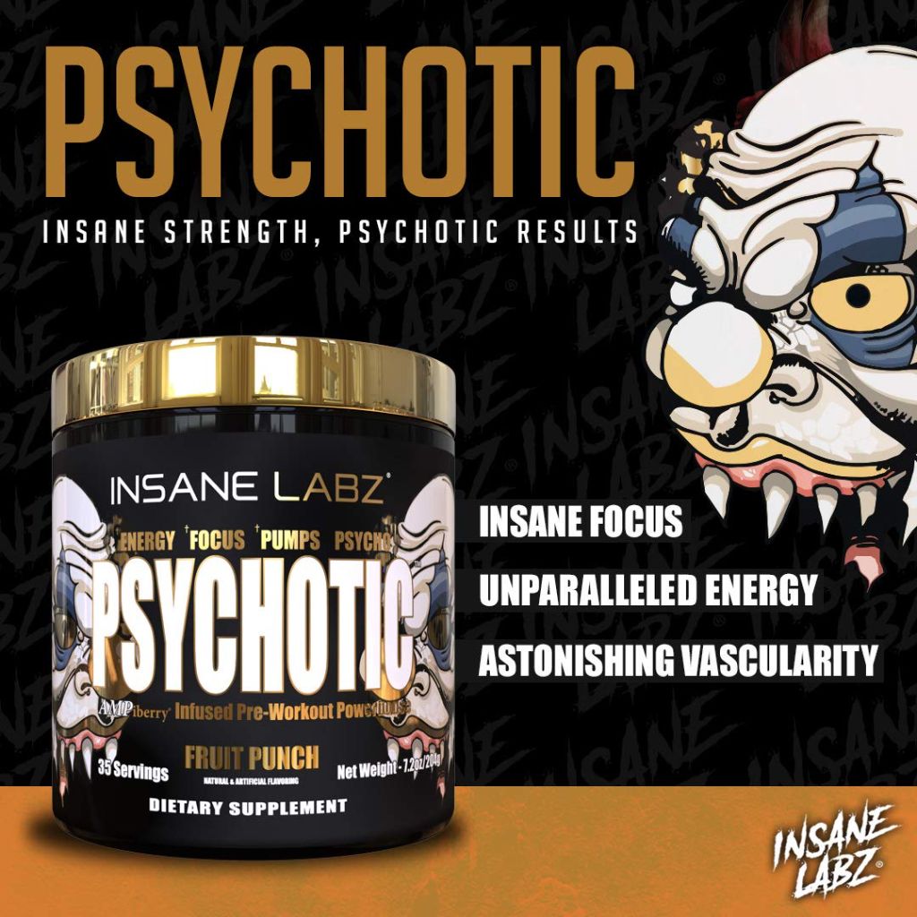 Insane Labz Psychotic Gold, High Stimulant Pre Workout Powder (35 Servings, Gummy Candy)