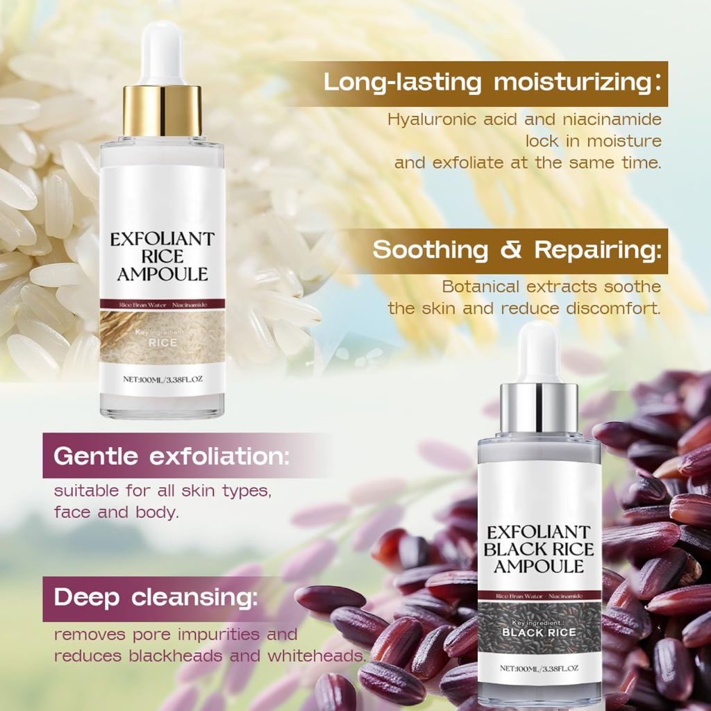 Peel Shot Glow Rice Exfoliating Ampoule Set - Black & White Rice for Brightening & Glowing Skin, 50mL ea.
