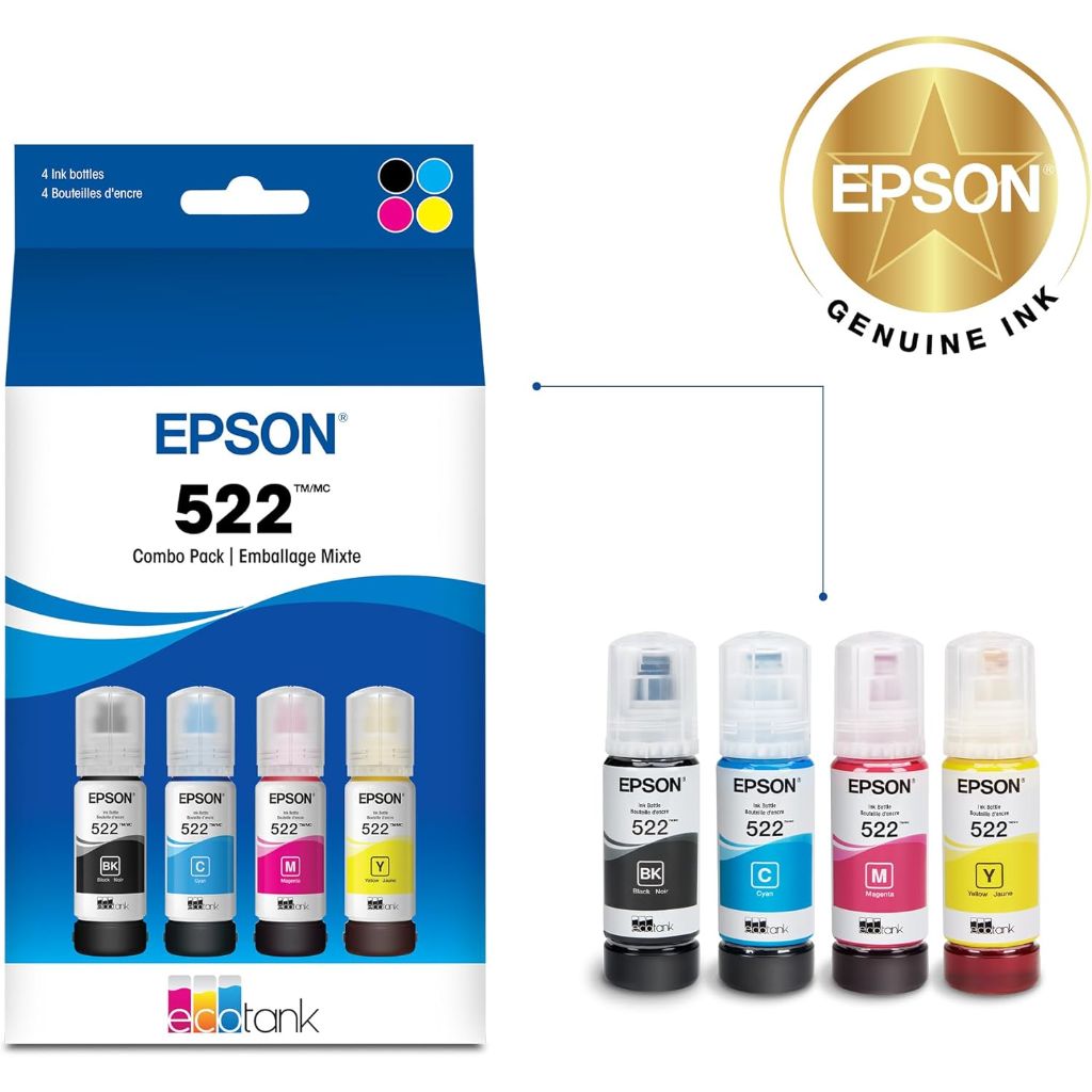 Epson 522 EcoTank Ink Bottle Black & Color Combo Pack (T522120-BCS) - Damaged Box