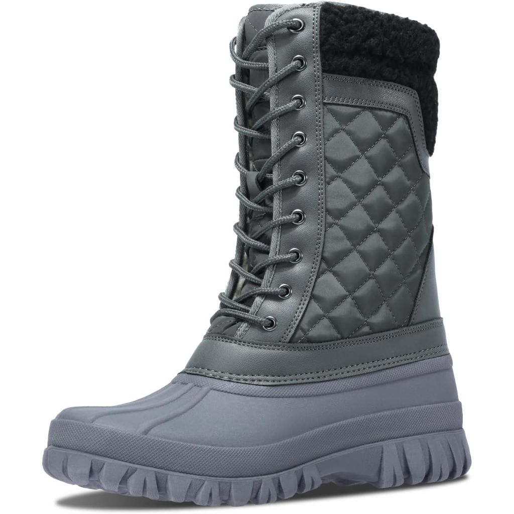 CAMEL CROWN Snow Boots for Women - Waterproof Booties with Warm Fur Lined Lace-up Shoes - Grey, SIZE 7.5