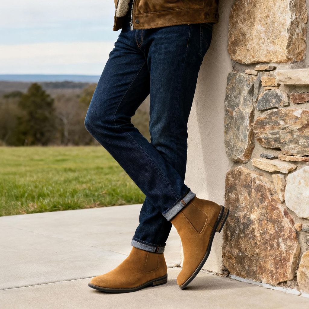 Bruno Marc Men's Suede Leather Chelsea Ankle Boots, Tan - Size 9