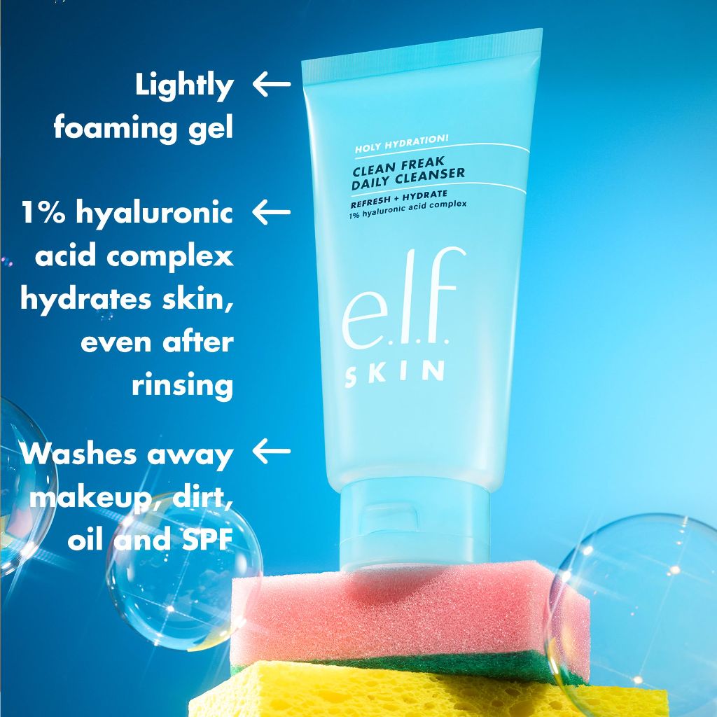 E.l.f. SKIN Holy Hydration! Clean Freak Daily Cleanser, Made With Hyaluronic Acid, 5.5 fl oz