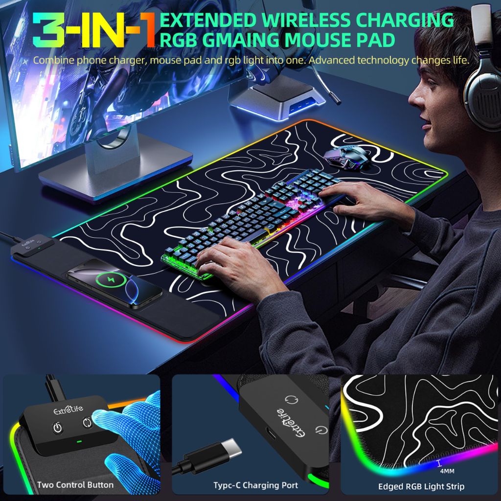 Wireless Charging Mouse Pad, RGB Gaming Mousepad