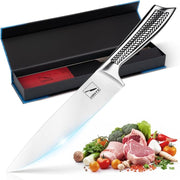 High Carbon Stainless Steel Chef Knife - 8 Inch Sharp Kitchen Knife with Unibody Design, Perfect for Family & Restaurant Use, Complete with Gift Box (Silver-hued)