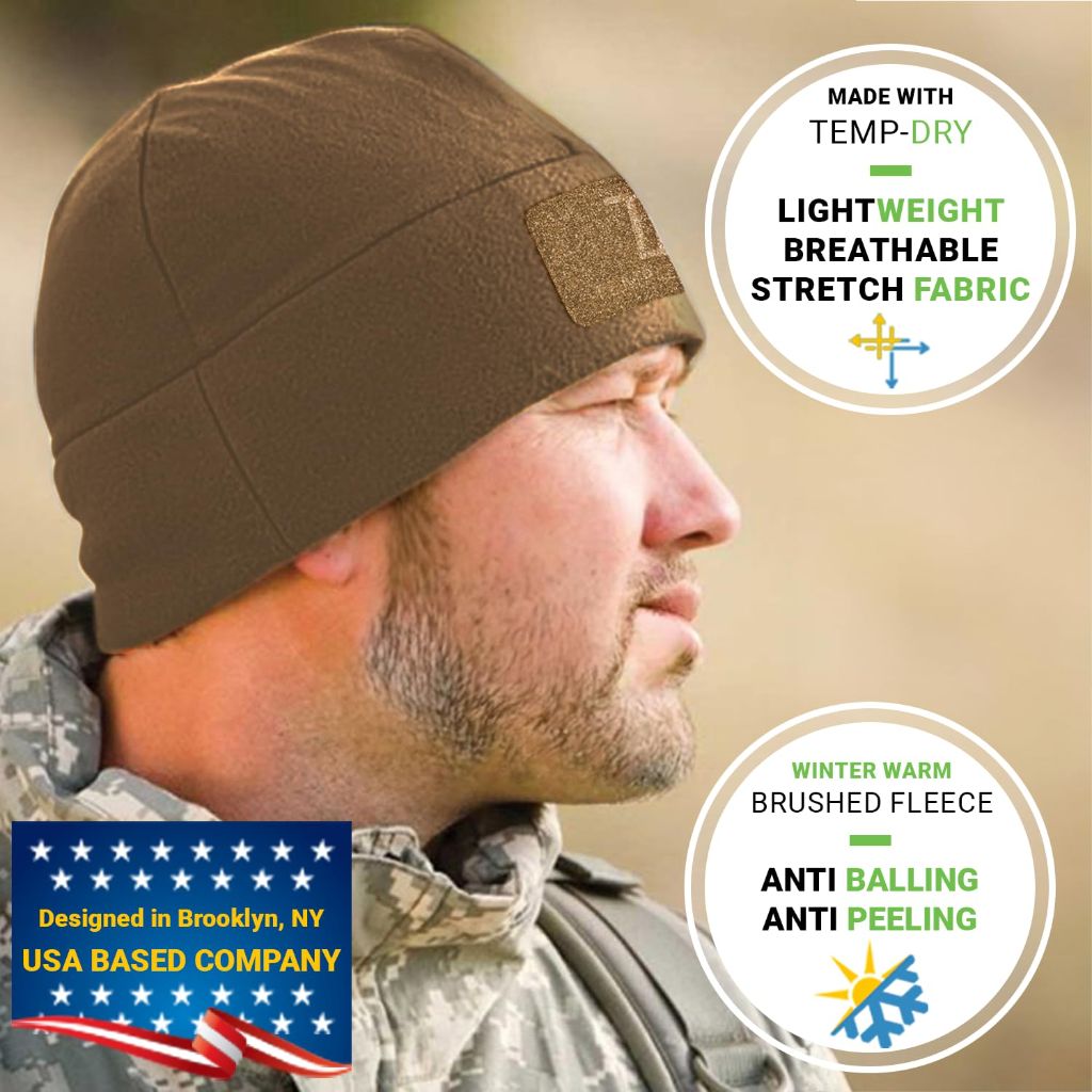 Temple Tape Tactical Beanie Hat - Front & Back Patch Panel - Coyote Brown - XL