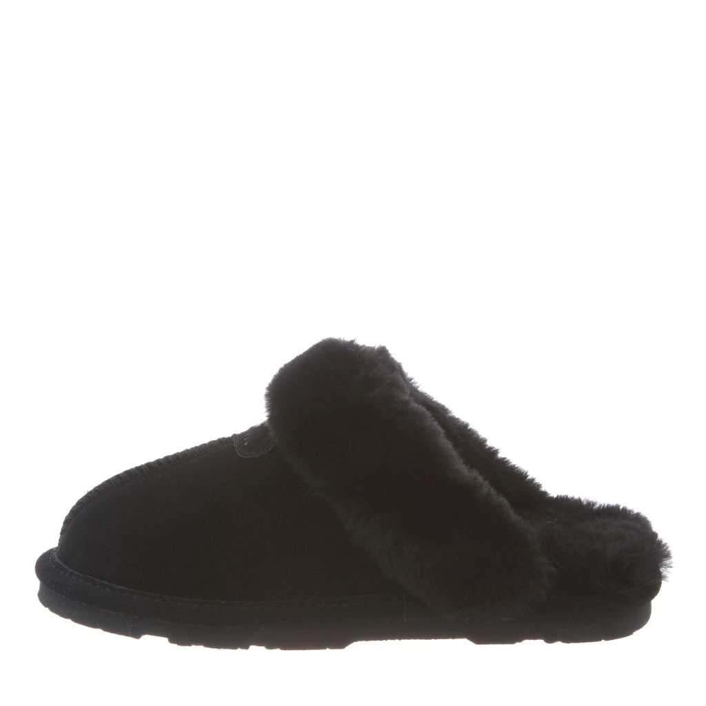 SZ 8, BEARPAW Women's Loki Slippers, Black | Soft Suede