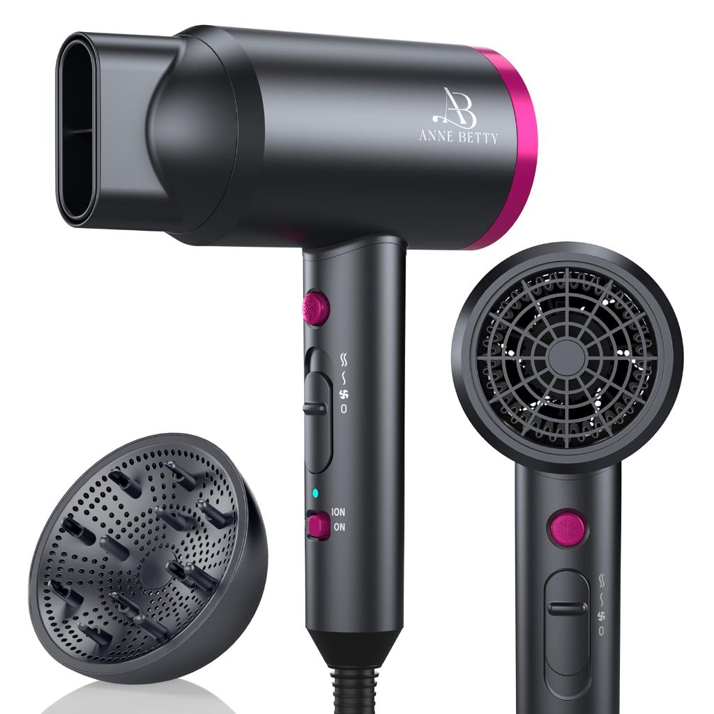 ANNE BETTY Hair Dryer with Diffuser for Curly Hair, 1800W Ionic Blow Dryer