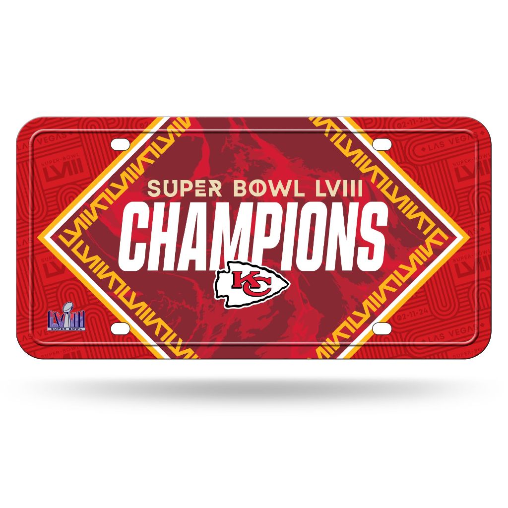 Rico Industries NFL Football Kansas City Chiefs 2024 Super Bowl LVIII Champions Metal Auto Tag 6" x 12" - Great for Truck/Car/SUV
