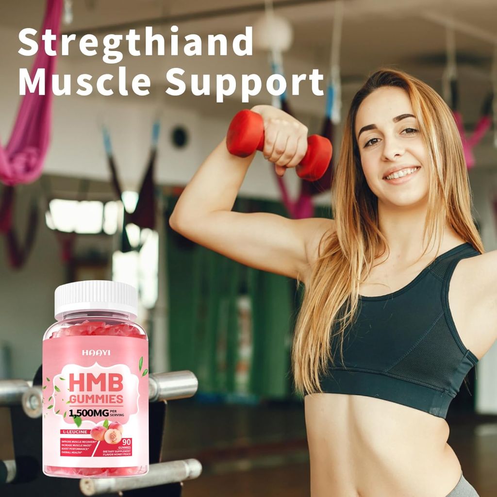 HMB and Leucine Supplements for Men & Women, Sugar Free, Peach Flavor | 90 Gummies