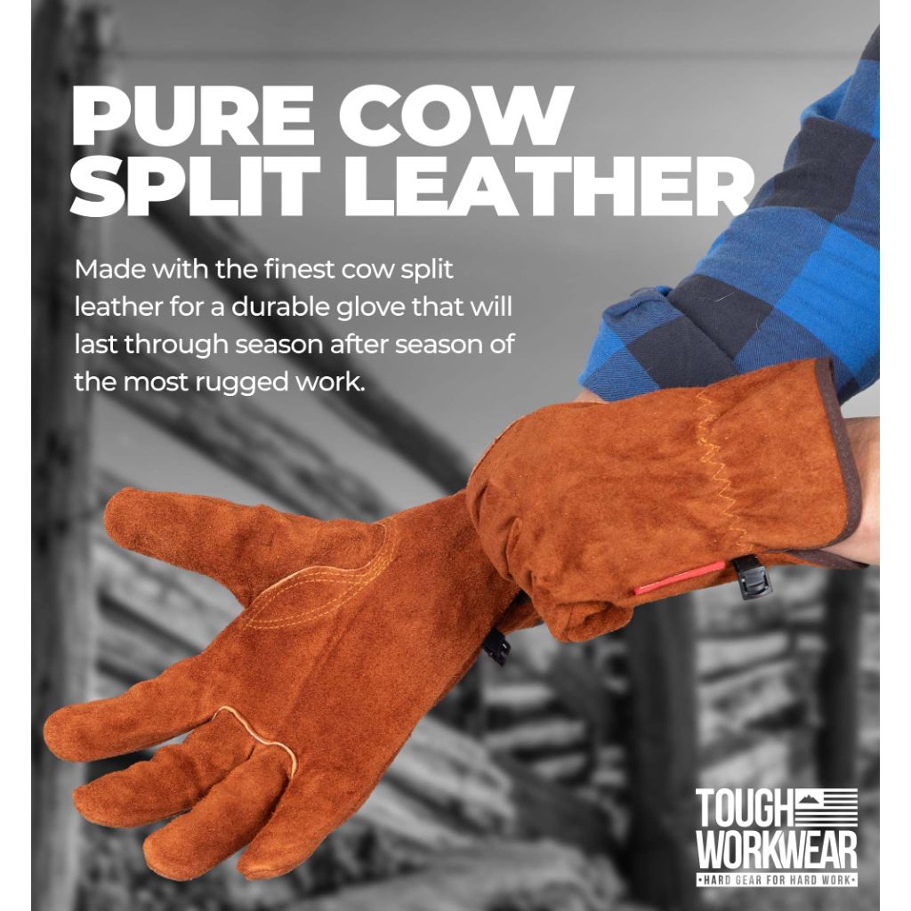 SZ L 10, Tough Workwear Leather Work Gloves - Cow Split Leather - Brown