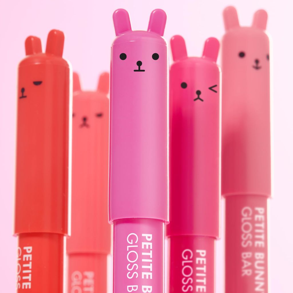 TONYMOLY Petit Bunny Lip Gloss 3 Pack – Hydrating Korean Lip Crayon with Vitamin E, Moisturizing & Glossy Finish