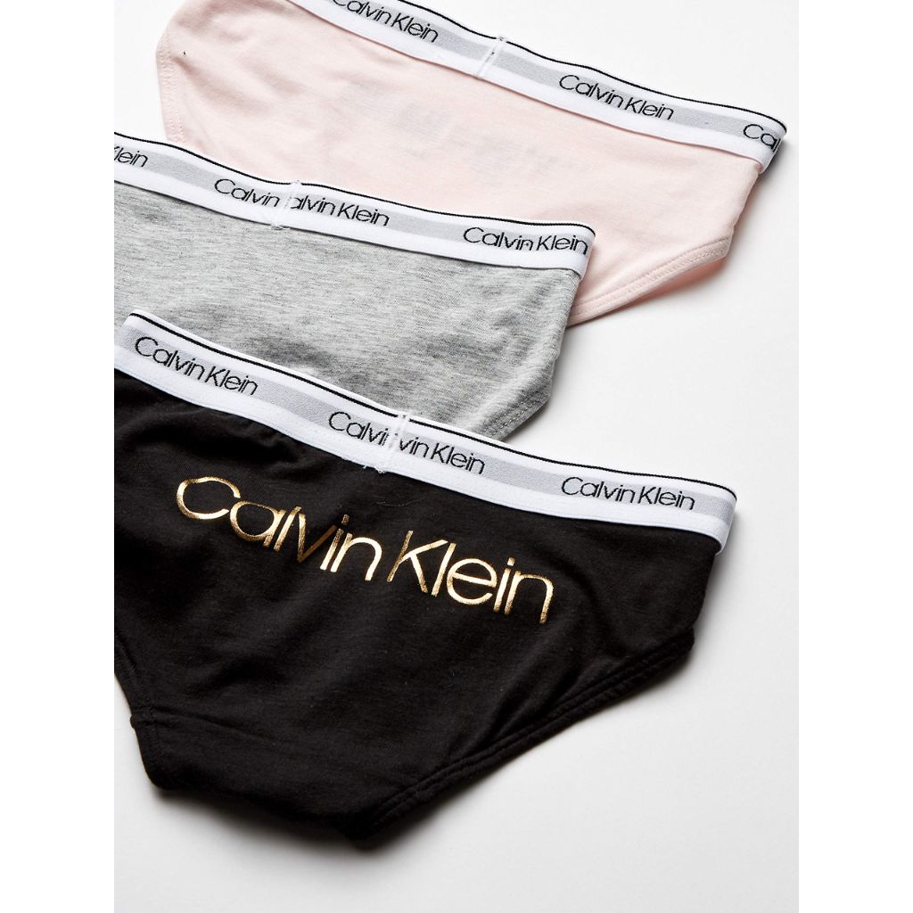 Calvin Klein Kids Girls' Modern Cotton Bikini Underwear 3-Pack, Heather Grey/Classic White/Black, Small