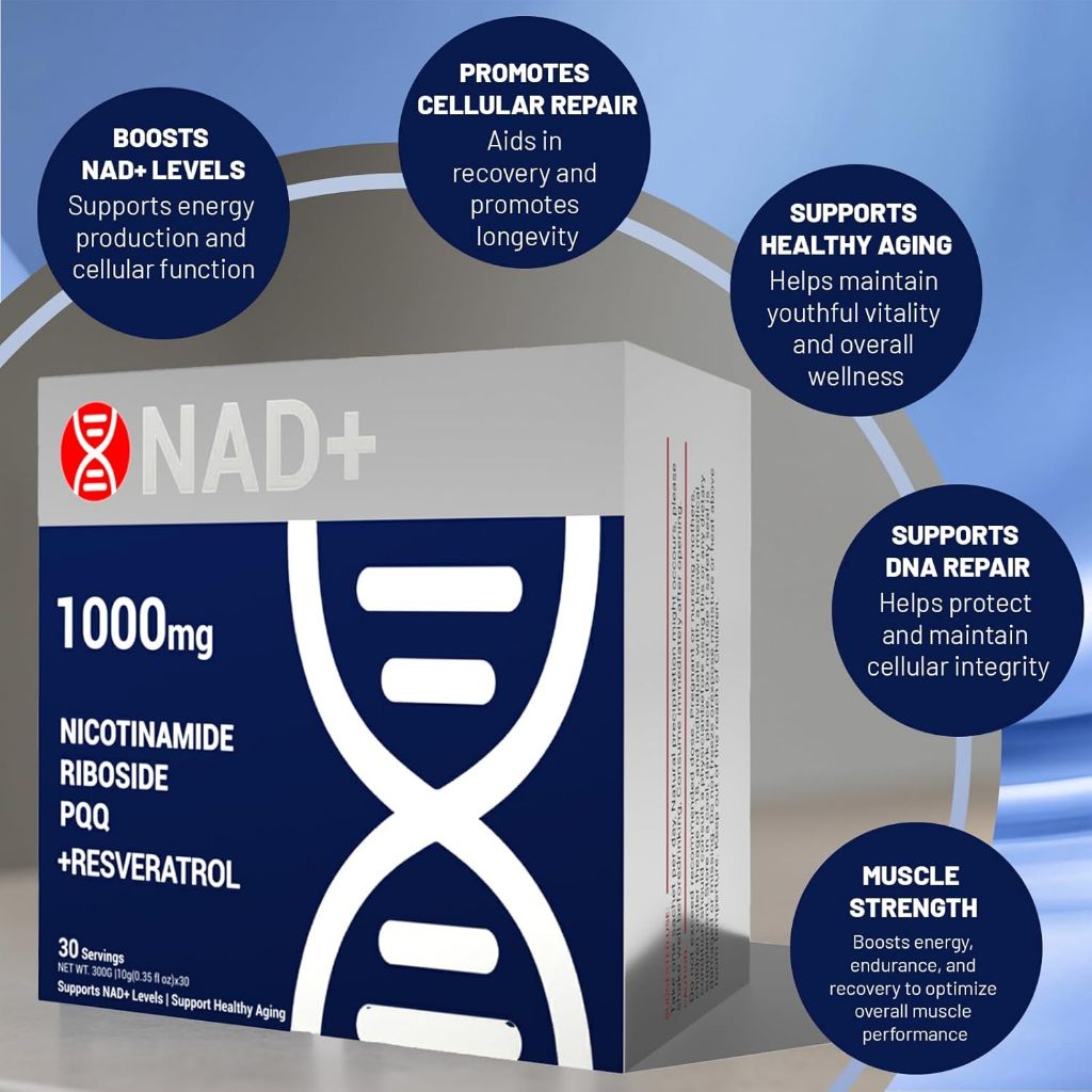 Premium NAD+ Liquid Supplement 1000mg with Nicotinamide Riboside & Resveratrol - 30 Packs
