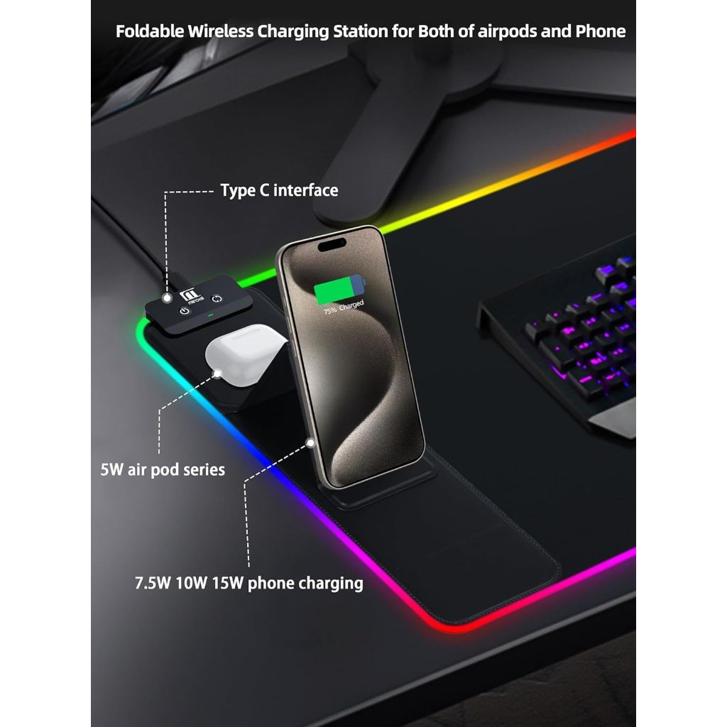XXL Mouse Pad with Phone Holder - Black (Black with PD Adapter)