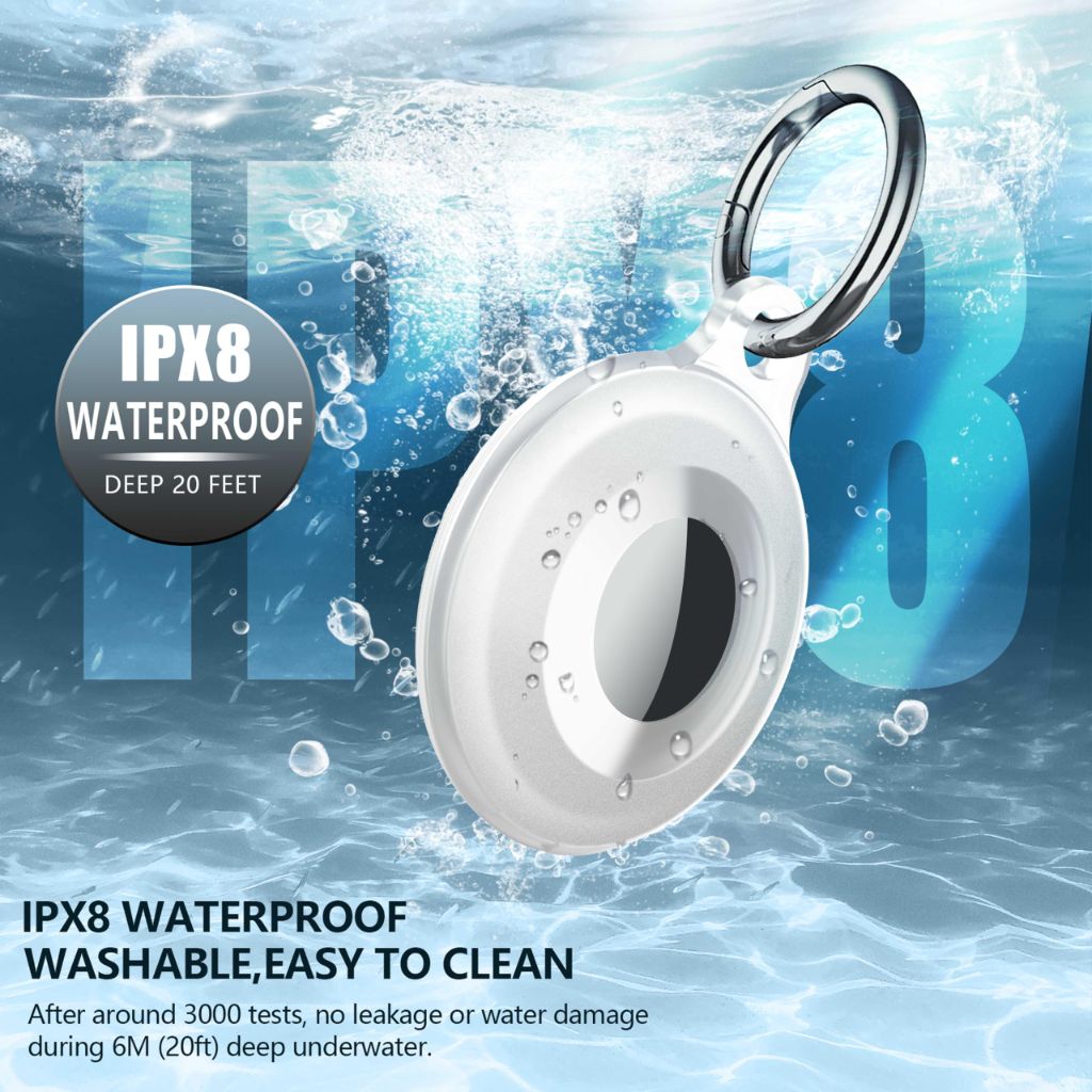 2 Pack IPX8 Waterproof Compatible with AirTag Keychain Holder Case (Black/Clear)